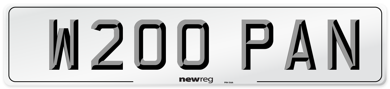 W200 PAN Number Plate from New Reg